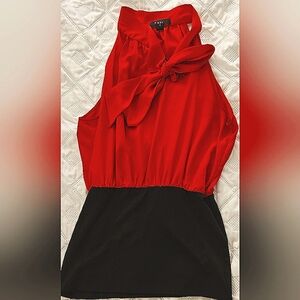 🌟Dressy Halter Top Color Block Firy Rust Orange Black With Accent Bow Size S🌟